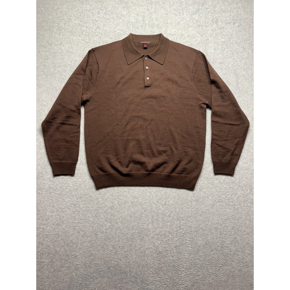 Linea Uomo Mens Brown Wool Blend Long Sleeve Polo Sweater Large RN 99641